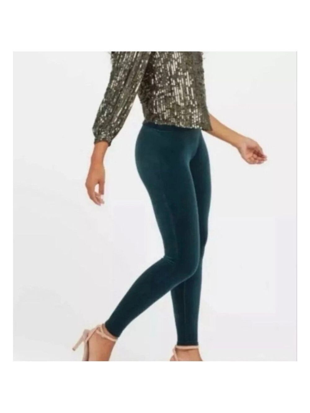 Women's SPANX Velvet Green Leggings Size Large